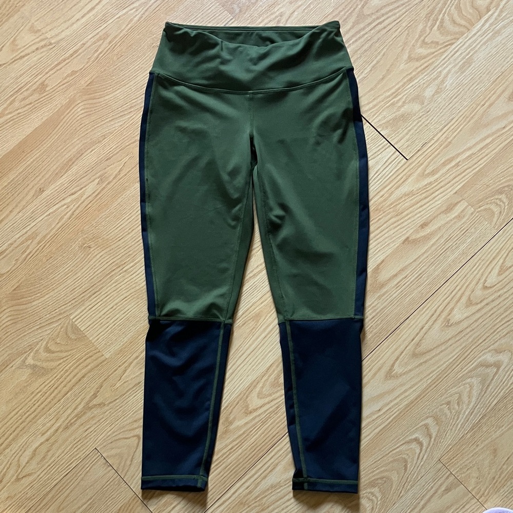 Zella Olive and Black Contrast Leggings